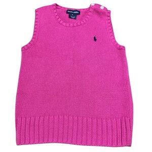 Ralph Lauren Girls Fuchsia Cotton Sleeveless Sweater Polo Pony Logo Size 6